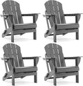 Folding Adirondack Chair, HDPE Outdoor Texture Lawn Chair with Reclining Back, Cup and Phone Holder - Comfortable Firepit Chair Weather Resistant for Patio or Backyard (Grey, Set of 4)