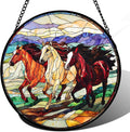 Stained Glass Window Hanging, Colorful Landscape Running Horse Suncatcher for Doors Window Home Sun Catchers Decoration Mother's Day Birthday Gifts for Women, Men, and Mom 6.3x6.3 in