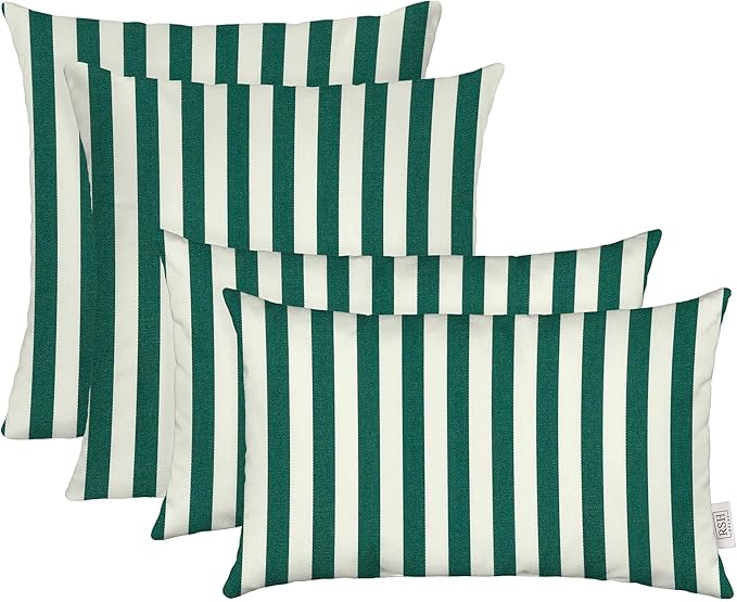 RSH DECOR: Sunbrella Lumbar & Square Pillows Set of 4 | 20" x 12" & 17" x 17" | Water and Fade-Resistant Performance Fabric | Outdoor Throw Pillows for Patio Furniture | Mason Forest Green