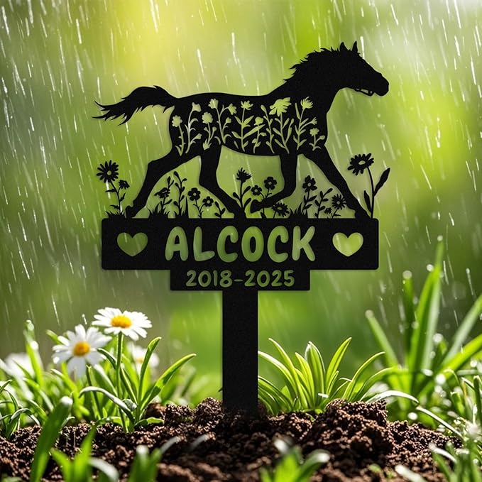 Personalized Horse Memorial Stake,Pet Plaque for Horse Lover,Metal Horse Grave Marker,Remembrance Stake,Outdoor Garden Yard Sign Horse 10inch