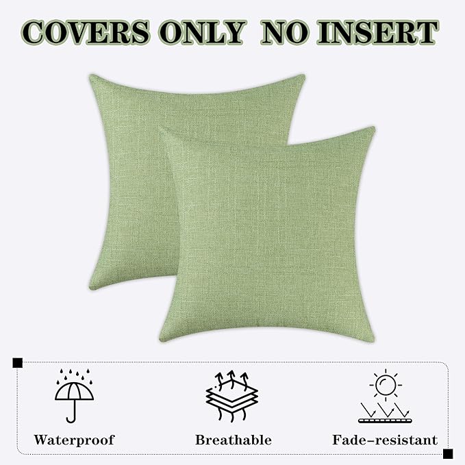 Kevin Textile Pack of 2 Outdoor Waterproof Pillow Covers Spring Decorative Farmhouse Throw Pillow Covers Couch Pillow Covers Spring for Patio Tent Bed Sofa Living Room 18x18 Inch Sage Green