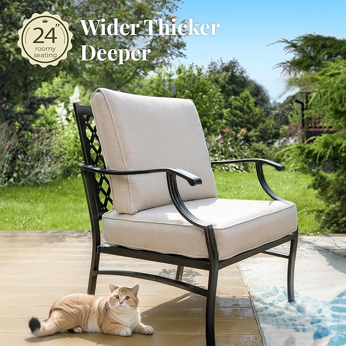 Patio Furniture Set 6 pcs, Outdoor Patio Furniture, 3-Seat Sofa, 4 X Single Chairs, 1 X Coffee Table and 5.75" Extra Thick Cushion, Patio Conversation Set,Beige