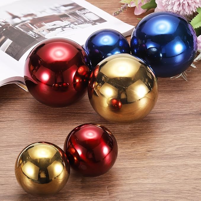 uxcell 2 Pcs Gazing Globe Decor Ball 3.5 Inch 90mm Reflective Garden Sphere Hollow Ball, Seamless Stainless Steel Gazing Ball, Smooth Mirror Globe for Garden Home Decor, Sapphire Blue
