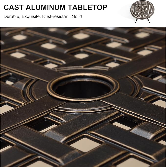 PURPLE LEAF 7 Pieces Patio Dining Set Cast Aluminum Patio Furniture with 6 Armchairs and 47" Round Table, Cushion and Pillow Included, for Lawn Yard Garden Outdoor Dining Set, Navy Blue