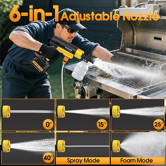 Cordless Pressure Washer Gun, 1885PSI Portable Battery Power Washer, Electric Pressure Washer Handheld Brushless High Pressure washers with 6-in-1 Nozzle&2 Battery&5m Hose Cordless Jet Washers