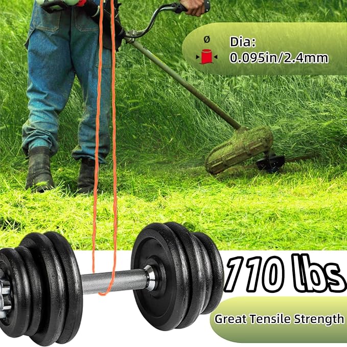 Quintillus 12-Pack 095 Trimmer Line Heavy Duty, Weed Wacker String for Gas and Electric Grass Trimmer and Brushcutters, Pre-Cut Dual Color 3-Section Fast-Positioning Twisted Trimmer Line 14FT