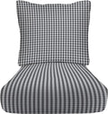RSH DECOR: Deep Seating Cushion with Pillow Back | 25” x 25” Seat | Water and Fade-Resistant Spun Fabric | Outdoor Chair Cushion Set for Patio Furniture | Dawson Pewter Black Plaid