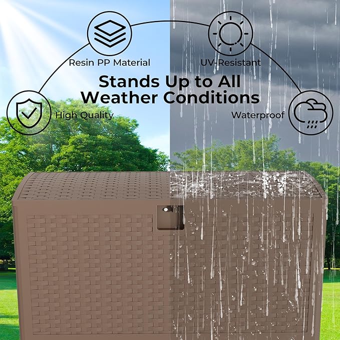 73 Gallon Outdoor Storage Box, Lockable Resin Deck Box Indoor and Outdoor Use, Waterproof Patio Deck Storage Box For Package Delivery, Furniture Cushions, Garden Tools, Pool Accessories