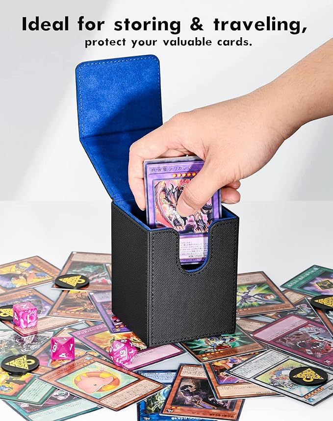 ZLCA Card Deck Box for MTG Yugioh TCG, Storage Case with Dividers Holds 100+ Sleeved Cards, Premium Case Compatible with CCG Trading Cards (Navy, Puzzle)