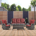 Patio Furniture 4 Piece Set, All-Weather PE Wicker Outdoor Set with Coffee Table, Swivel Rocker Chairs and Sofa, Grey/Green