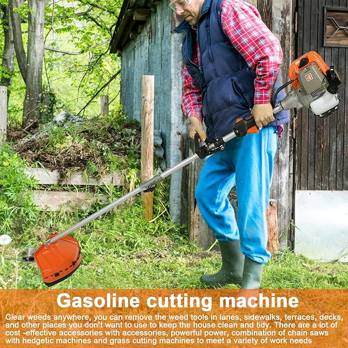 52CC 2-Cycle Gas Weed Wacker, 6 in 1 Gas Weed Eater, 2025 Upgraded Weed Eater, 9500rpm High Power String Trimmer, Brush Cutter for Yard, Garden Easy to Start(US Fast Arrival