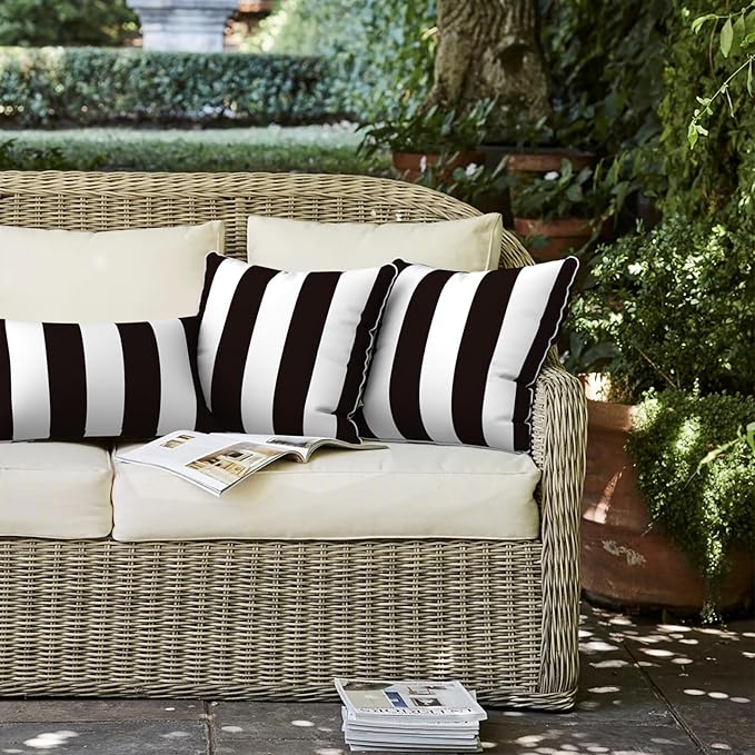 LVTXIII Set of 2 Patio Throw Pillows Waterproof 16"x16" Fade Resistant Outdoor Throw Pillows with Inserts, Fluffy Decorative Garden Toss Pillow Cushions for Home Patio Coach Sofa Use, Cabana Black
