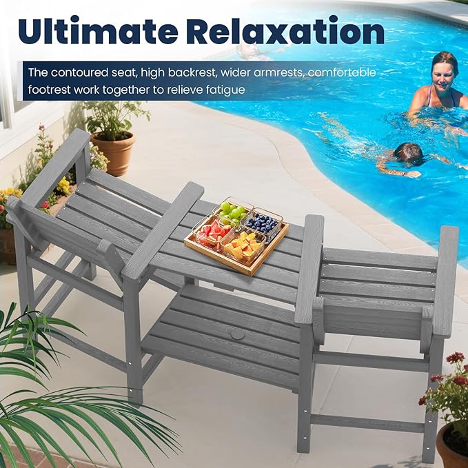 Tall Adirondack Chairs Set of 2, All Weather HDPE Poly Bar Height Balcony Adirondack Chair with Removable Double Connecting Trays, Outdoor Adirondack Barstools for Deck, Patio, Yard, Pool, Lawn