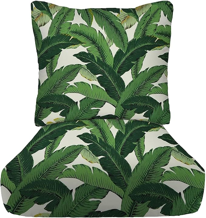 RSH DECOR Deep Seating Cushion with Pillow Back | 25” x 25.5” Seat | Water and Fade-Resistant Spun Fabric | Outdoor Chair Cushion Set for Patio Furniture | Swaying Palm Aloe