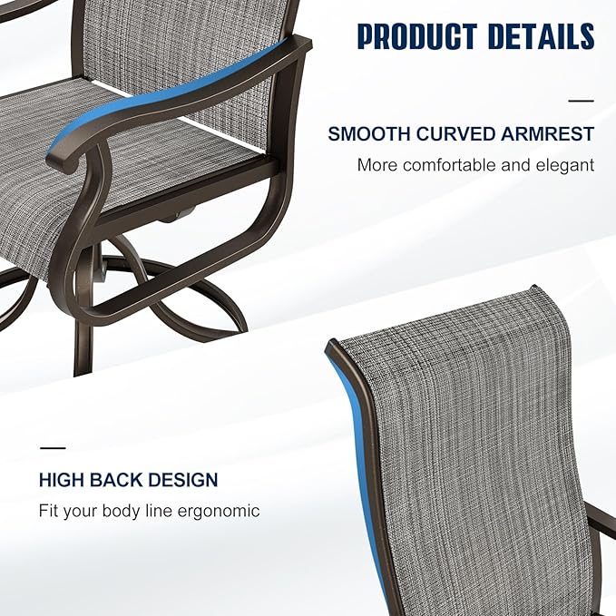 UDPATIO Patio Swivel Chairs Set of 4, Outdoor Swivel Chairs High Back with All Weather Textilene Metal Rocking Frame for Lawn Garden Backyard, Gray White