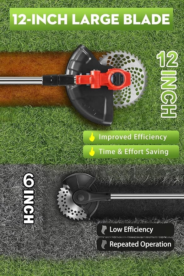 Cordless Weed Wacker, 12-Inch Electric Weed Wacker, Brushless Grass Trimmer with Wheels, 2×4.0Ah Batteries, Lightweight Electric Weed Eater with Telescoping Shaft for Lawn, Yard, Garden, Red
