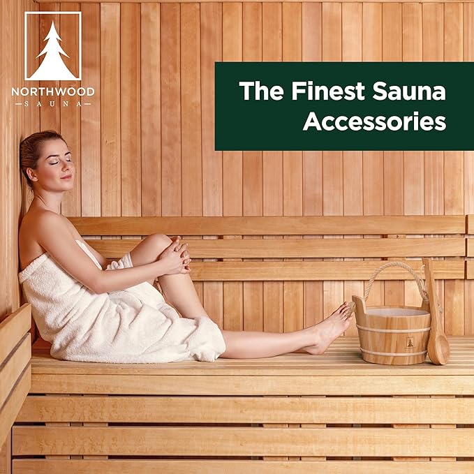 Sauna Accessories Kit - Handmade from Canadian Red Cedar Wood - Complete Set (Bucket & Ladle, Thermometer & Hygrometer, Sand Timer, Aromatherapy Cup, Backrest, Headrest)