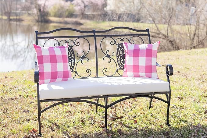 RSH DECOR: Square Throw Pillows Set of 2 | 24” x 24” | All-Weather Spun Fabric | Water and Fade-Resistant | Outdoor Accent Pillows for Patio Furniture | Classic Pink Buffalo
