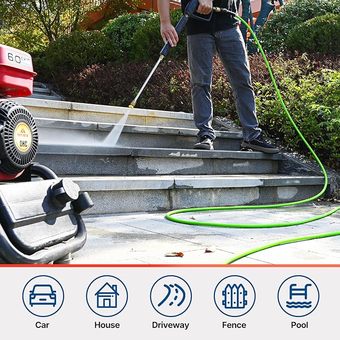 YAMATIC Flexible Pressure Washer Hose 50FT, 3400 PSI 1/4'' Power Washer Hose Replacement for Gas&Electric Washer, Kink Resistant Extension Leak-Free M22 Fittings, Green