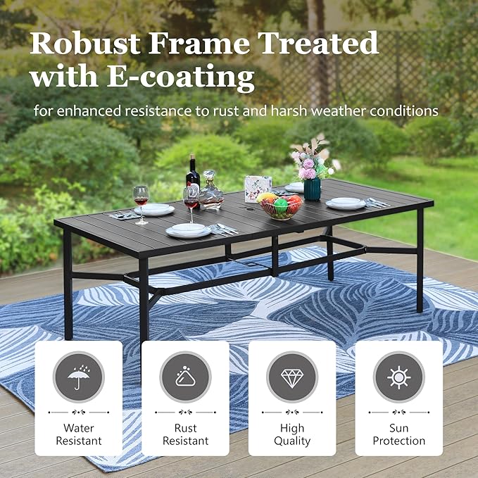 HERA'S HOUSE Patio Table and Chairs Set, 83" Rectangle Table with 8 Cushioned Armrest Chairs, 9 Pieces Outdoor Patio Dining Sets for Backyard Garden Lawn