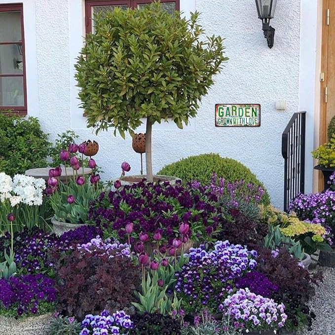 Vintage Garden Metal Tin Sign License Plate Wall Decor for Garden Lover 12 x 6 Inches - all pollinators welcome here