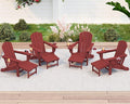 KINGYES Folding Adjustable Adirondack Chair with Ottoman & 2 Cup Holders Set of 4, HDEP Multifunctional Adirondack Chair with Footrest, Red