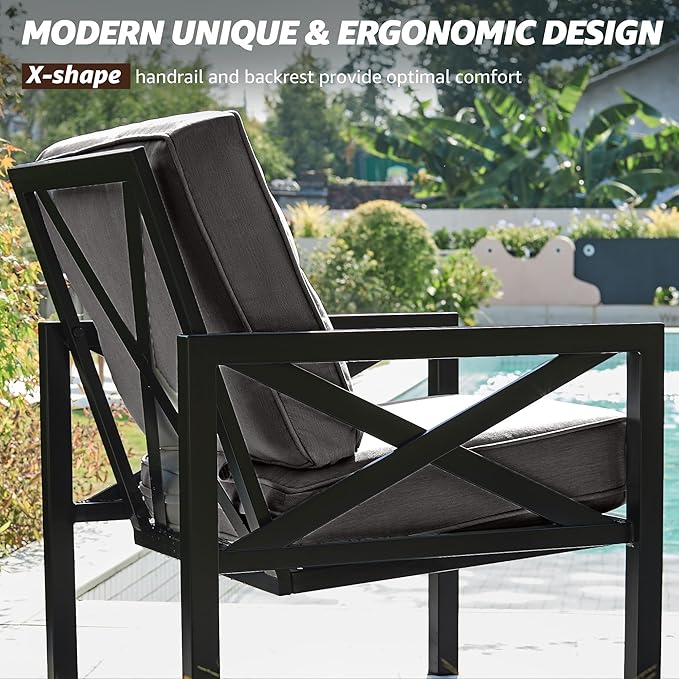 NATURAL EXPRESSIONS Outdoor Patio Furniture 4 Pieces Set, Modern Patio Conversation Sets, Outdoor Sectional Metal Sofa with 5.5 Inch Cushion and Coffee Table,Black