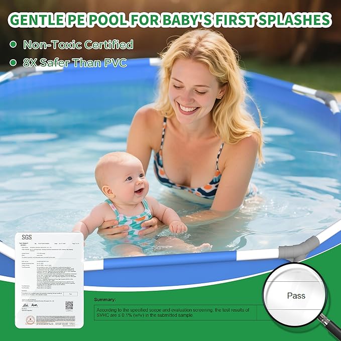 Steel Frame Round Above Ground Pools Family Swimming Pool Set for Outdoor Backyard: 12ft x 30in - Odor-Free Eco PE Material with Pool Liner and Pool Cover