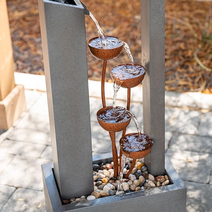XBrand Metal Sculptural Multi-Tiered Flower Water Fountain, Gray and Bronze, 38" Tall