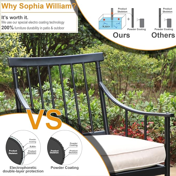 Sophia & William 5 Pieces Outdoor Dining Set with Fire Pit Table, Outdoor Patio Furniture Conversation Set with 4 Chairs & 50,000 BTU Square Propane Firepit Table for Porch Deck