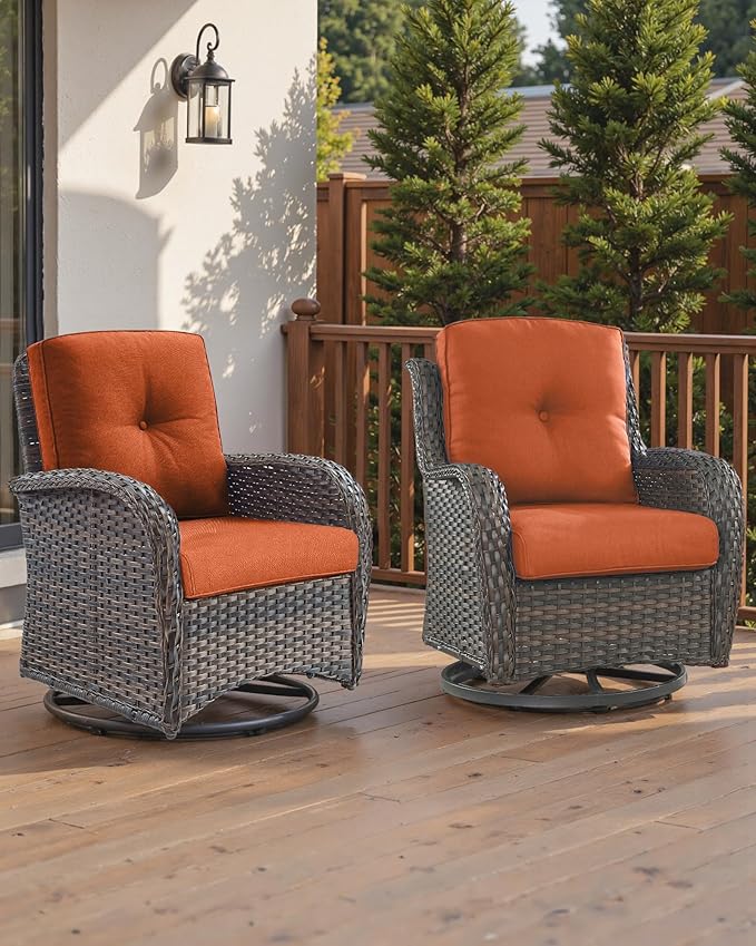 Pop 22x25/22x24 Outdoor Furniture Cushions Set of 6 - Comfortable Patio Chair Cushion for Rattan Wicker Dining Rocking Swivel Chairs Loveseat Couch L-Shape Sectional Sofa - Orange/Button