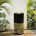 23.6 Inch Modern Outdoor Water Fountain with LED Lights - Black Geometric Bird Bath Garden Fountain for Patio, Yard, Porch Decor - Soothing Waterfall for Relaxing Ambiance