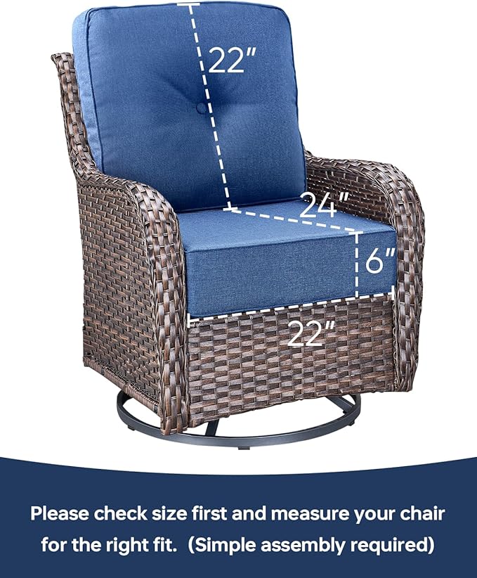 Luxury 22x24/22x25 6-Inch Outdoor Cushions for 5 Peice Patio Set - Set of 5 Outside Deep Seat Cushion for Porch Furniture Wicker Rocking Glider Loveseat Couch Sectional Sofa - Navy Blue