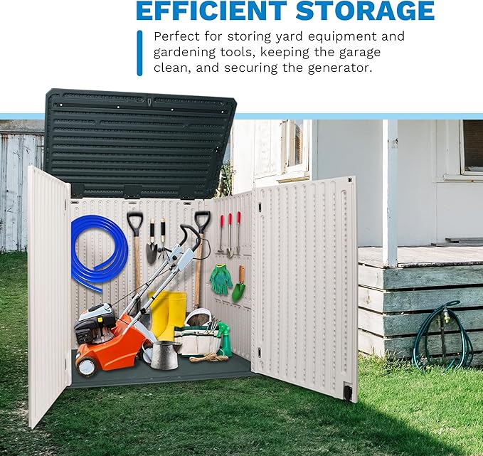 47 Cu ft Outdoor Storage Shed, Resin Outdoor Storage Box for Patio Yard Weatherproof Outdoor Storage Cabinet for Tools Pool Supplies - Lockable Deck Boxes Outdoor Waterproof(Creamy White)