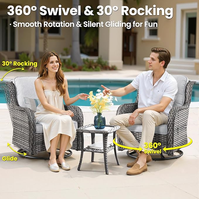 ovios 6 Pieces Patio Furniture Set, Outdoor Wicker Sofa Couch with Swivel Chairs Ottomans Comfy Cushions, High Back All Weather Modern Conversation Sets, Grey Rattan, Grey