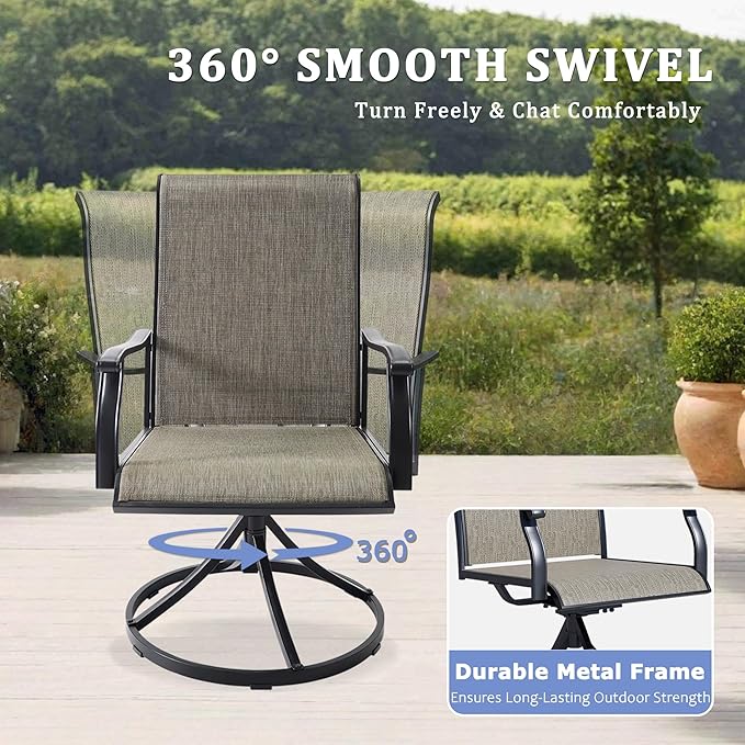 Outdoor Patio Swivel Dining Chairs Set of 6, All-Weather Swivel Rocker Chairs with Textilene High Back and Rust-Proof Metal Frame, Perfect for Patio, Lawn, Garden, or Backyard, Dark Brown