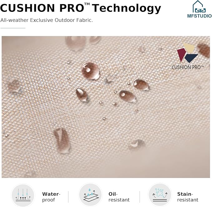 MFSTUDIO 5 Pieces Patio Conversation Sets, Outdoor Metal Furniture Sofas with 1 x 28 50,000 BTU Square Propane Fire Table and 4 x Wrought Iron Frame Swivel Chairs with Beige Cushion