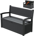LHBcraft 70 Gallon Lockable Outdoor Storage Bench Waterproof, Deck Box Bench for Patio, Porch, Garden, Poolside, Stores Tools & Pool Supplies, Heavy-Duty Outdoor Bench with Storage, Black