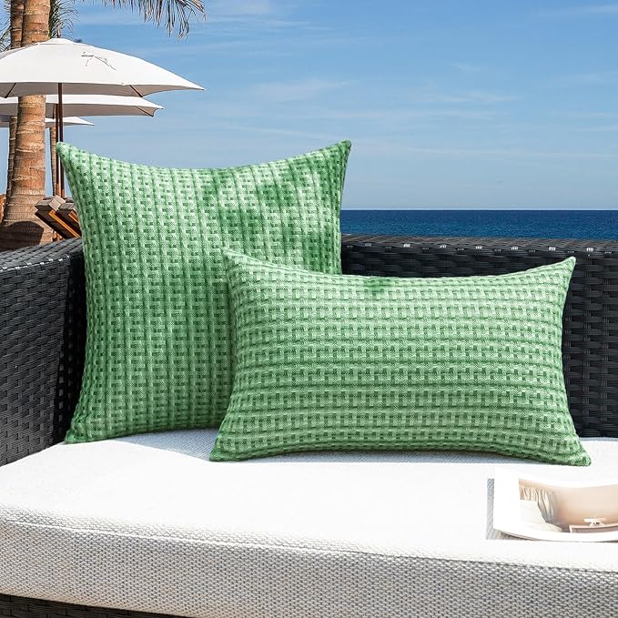 Kevin Textile Outdoor Waterproof Throw Pillow Covers Pack of 2 Farmhouse Decorative Cushion Covers for Garden Patio Tent Balcony Bench Couch Sofa 18x18 Inch, Sage Green