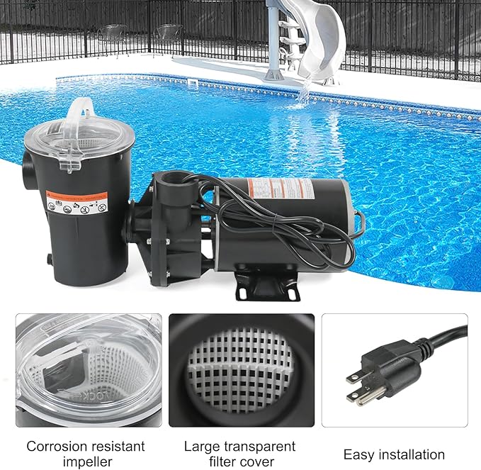 Pool Pumps Above Ground 1.0 motor HP W3SP1580 Power Flo LX Single Speed Swimming Pools Pump 115V,11.2A,60HZ,3450RPM for In-Ground Pool and Spa
