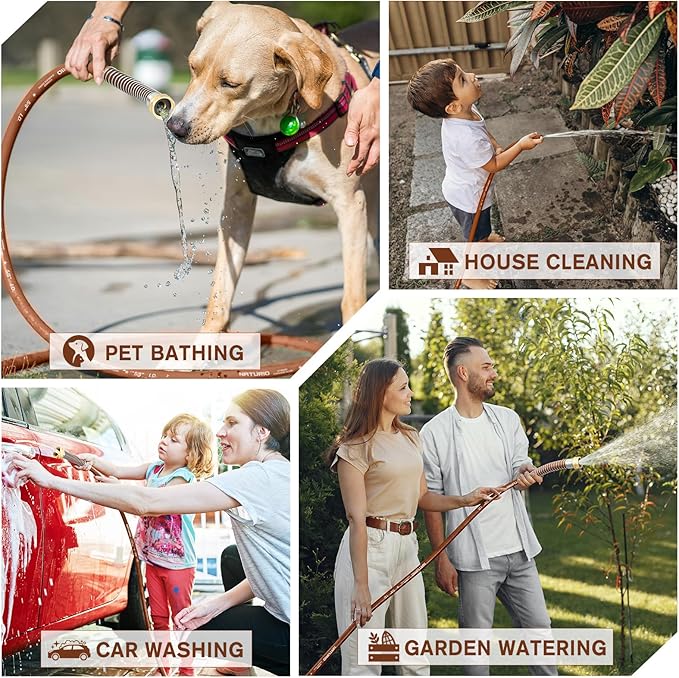 Short Leader Garden Hose 5/8" x 4ft, No Kink Lightweight Water Hose, Hybrid Rubber, Heavy Duty, 650 Burst PSI, Male to Female Fittings