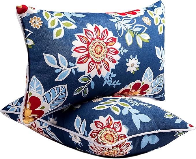 JMGBird Outdoor Pillows Waterproof Set of 2 Outdoor Throw Pillows with Insert Included 12×20 Inch Outdoor Lumbar Pillows for Patio Furniture