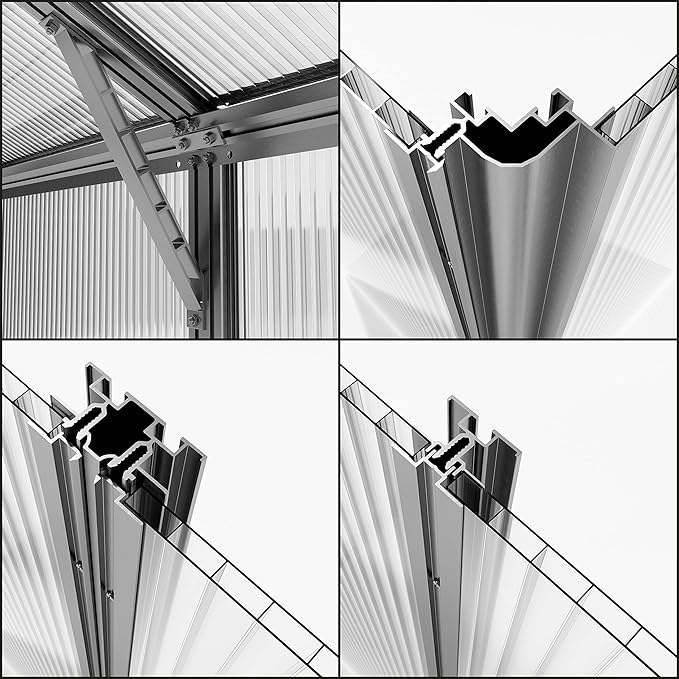 Greenhouse Topas 3 Aluminum Frame 7.4 x 6.4 ft Approx. 6 mm Polycarbonate Panels - with Bonus Base Frame and Automatic Vent Opener