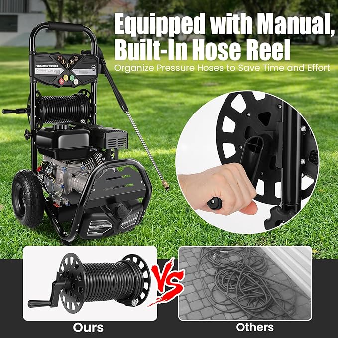 4200PSI Gas Pressure Washer 4.0GPM Gas Power Washer 212CC Gas Powered Washing Machine Commercial High Pressure Washer with 32ft Hose&5 Nozzles for Patio Garden Yard Vehicle (Black with 32ft Hose)