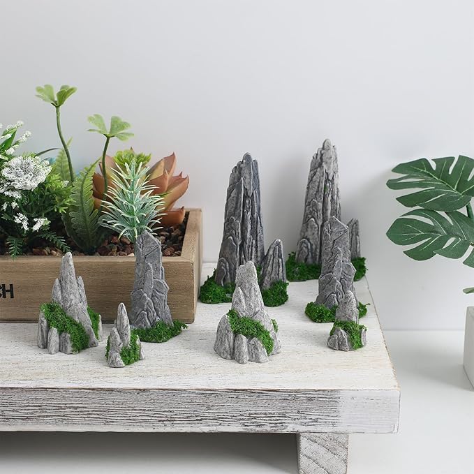 8Pcs Mini Rockery Zen Garden Accessories Mini Terrarium Decor, Miniature Mountain Bonsai Figurines for DIY Plant Pot