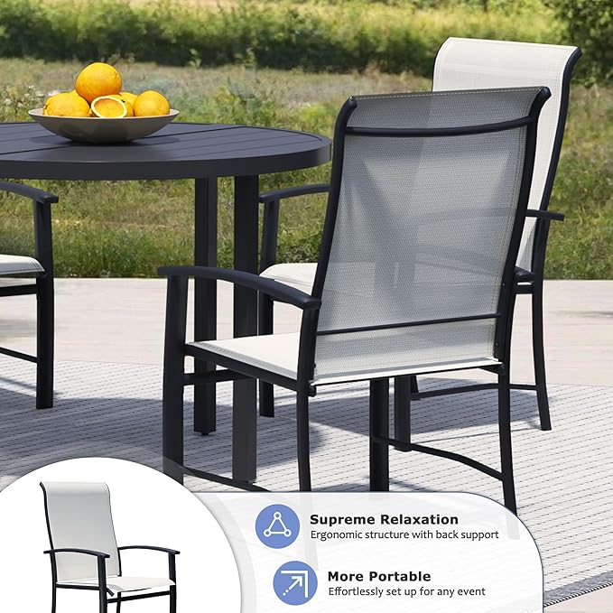 Outdoor Dining Chairs Set of 2, Stackable Patio Chairs with Metal Frame & Textilene Fabric, Perfect for Patio Garden Deck, Oyster
