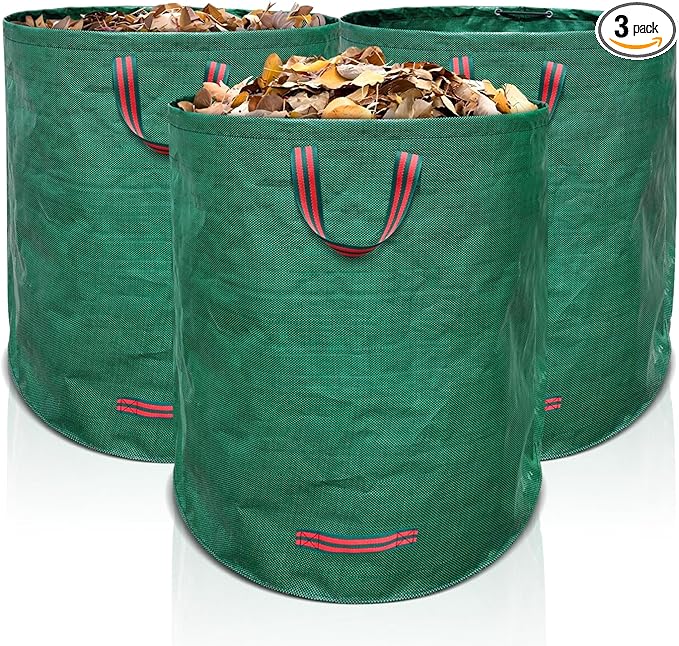 Gardenpal 3 Pack 132 Gallon Reusable Yard Waste Bag, Heavy Duty, Upright Lawn Bags with 4 Reinforced Handles (132 Gallon/3 Pack)