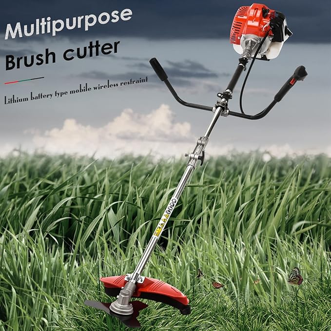 Gas Weed Wacker Cordless 2 in 1 String Trimmer, 52cc 2 Cycle Weed Eater with Anti-Slip Handle Brush Cutter Garden Tools Edger Lawn Tool (Red)