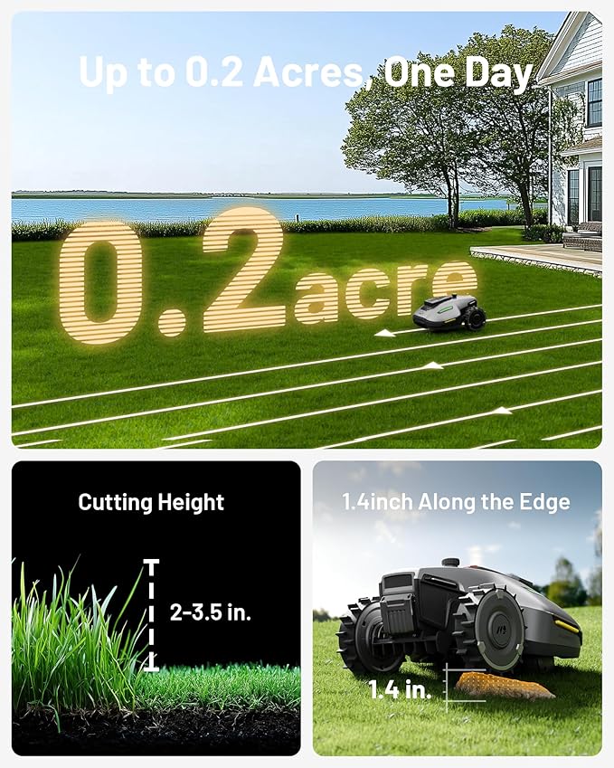 Mammotion YUKA Mini 500H Robotic Lawn Mower Reception 0.12 Acre,Max. 0.25 Acre, Ultrasense AI Vision+ RTK Positioning, Auto Mapping, App Control, 50% Slope, Cutting Height 2''~3.5'', 15 Mowing Zones