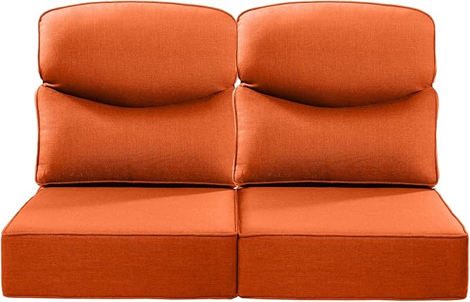 Luxury 22x24/22x25 6-Inch Smile Outdoor Seat Cushions Set of 2 - Superior Comfortable Water-Repellent Patio Chair Cushion for Porch Rattan Dining Swivel Chair Loveseat Sectional Sofa - Orange